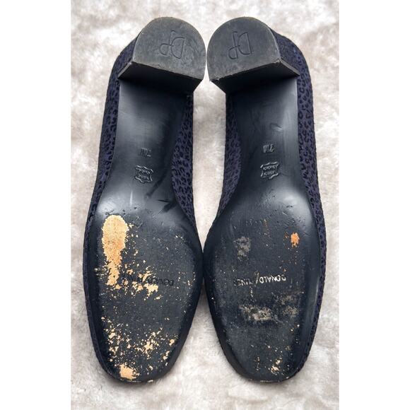 Donald Pliner Navy Suede Leopard Print Square Toe Block Heel Pumps Womens Size 7 - Picture 6 of 16